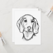 ダックスフンドの手描きスケッチ 黒白の仔犬 カード (正面/裏面インサイチュ)