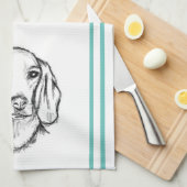 ダックスフンドの手描きスケッチ 黒白の仔犬 キッチンタオル (四つ折り)