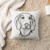 ダックスフンドの手描きスケッチ 黒白の仔犬 クッション (ブランケット)