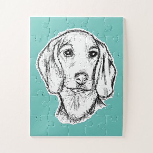 ダックスフンドの手描きスケッチ 黒白の仔犬 ジグソーパズル (縦)