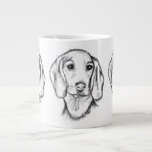 ダックスフンドの手描きスケッチ 黒白の仔犬 ジャンボコーヒーマグカップ (正面)
