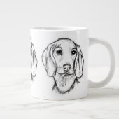 ダックスフンドの手描きスケッチ 黒白の仔犬 ジャンボコーヒーマグカップ (右)