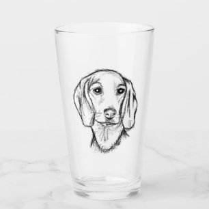 ダックスフンドの手描きスケッチ 黒白の仔犬 タンブラーグラス