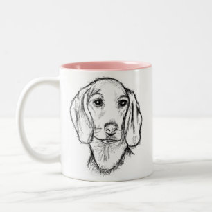 ダックスフンドの手描きスケッチ 黒白の仔犬 ツートーンマグカップ