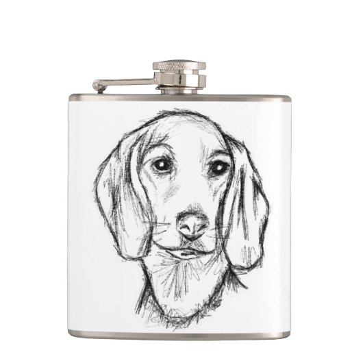 ダックスフンドの手描きスケッチ 黒白の仔犬 フラスク (正面)
