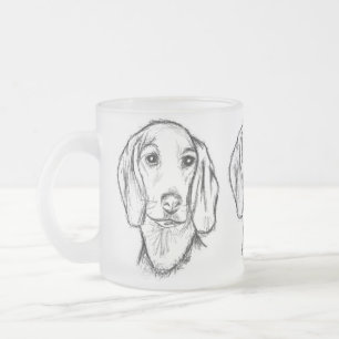 ダックスフンドの手描きスケッチ 黒白の仔犬 フロストグラスマグカップ