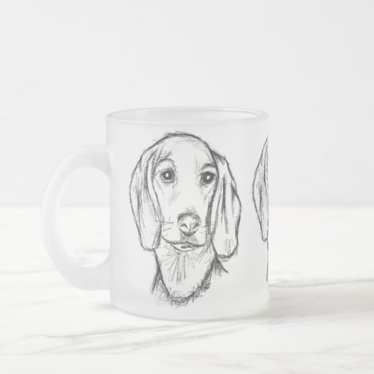 ダックスフンドの手描きスケッチ 黒白の仔犬 フロストグラスマグカップ (左)