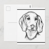 ダックスフンドの手描きスケッチ 黒白の仔犬 ポストカード (正面/裏面)
