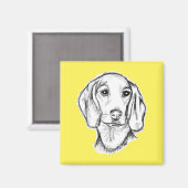 ダックスフンドの手描きスケッチ 黒白の仔犬 マグネット (正面/裏面)