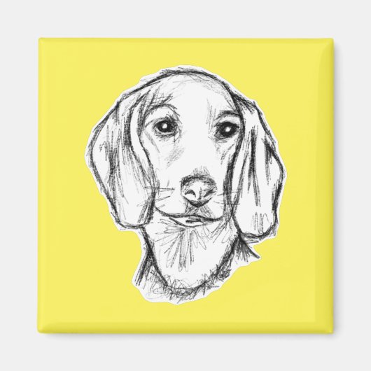 ダックスフンドの手描きスケッチ 黒白の仔犬 マグネット (正面)