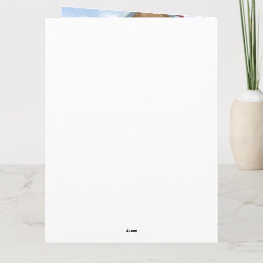 ダックスフンドの犬が雪のそばのクリスマスツリーと犬小屋に座っているクリスマスギフト カード (裏面)