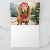 ダックスフンドの犬と雪のクリスマス カード (内部)