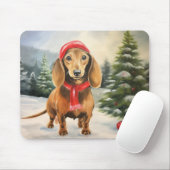ダックスフンドの犬と雪のクリスマス マウスパッド (マウス)