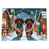 ダックスフンドの犬のクリスマス雪の休日 ラージペーパーバッグ (正面)