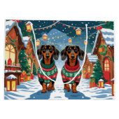ダックスフンドの犬のクリスマス雪の休日 ラージペーパーバッグ (裏面)