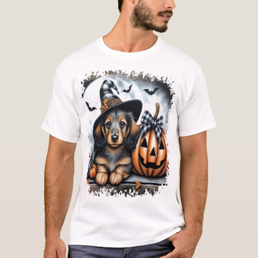 ダックスフンドの犬 ハロウィン Tシャツ (正面)