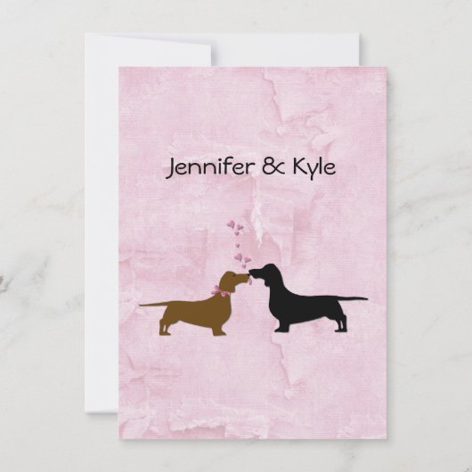 ダックスフンドの結婚カップルのラブストーリーテーブルカード 招待状 (裏面)