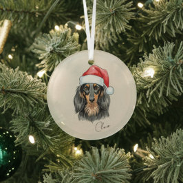 ダックスフンドの肖像画と名前のクリスマス オーナメント