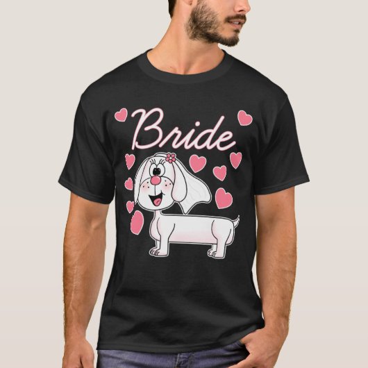 ダックスフンドの花嫁 結婚式の犬  ブライズシャワー Tシャツ (正面)