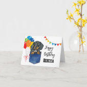 ダックスフンドの誕生日カード お名前とメッセージを入れて カード (黄色い花)