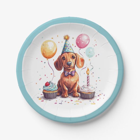 ダックスフンドの誕生日 ペーパープレート (正面)
