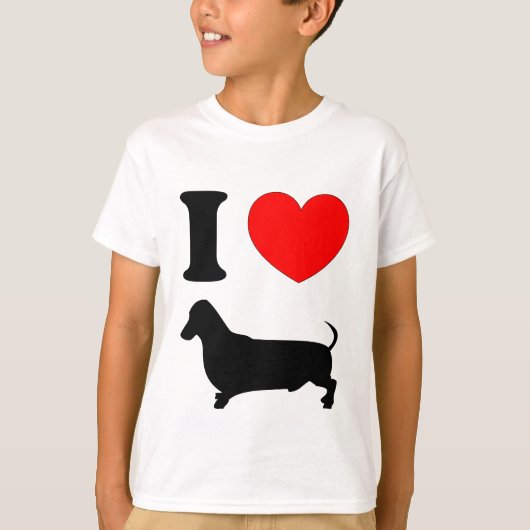 ダックスフンドの赤いハートのウィーナードッグが大好き Tシャツ (正面)