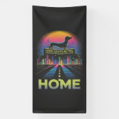 ダックスフンドの長いシルエット、愛の長い影 横断幕 (縦)