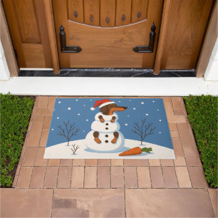 ダックスフンドの雪だるま クリスマス ドアマット