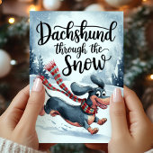 ダックスフンドの雪中クリスマス シーズンカード