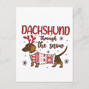 ダックスフンドの雪景色 クリスマスの犬好きへのプレゼント シーズンポストカード