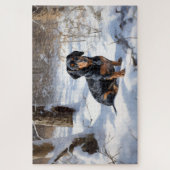 ダックスフンドの雪降るクリスマス ジグソーパズル (縦)