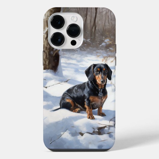 ダックスフンドの雪降るクリスマス iPhoneケース (裏面)