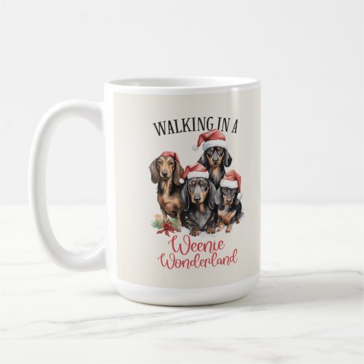 ダックスフンドの面白いクリスマス犬コーヒーマグ コーヒーマグカップ (左)
