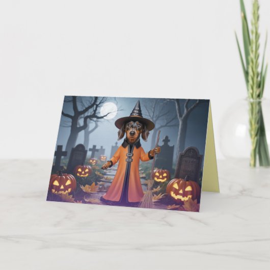 ダックスフンドの魔女のハロウィンカード シーズンカード (正面)