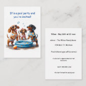 ダックスフンドをテーマにしたプールパーティーの招待状 ノートカード (正面/裏面)