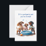 ダックスフンドをテーマにしたプールパーティーの招待状 ノートカード<br><div class="desc">このデザインは、Zazzleが提供するあらゆるアイテムに配置でき、任意の行事に合わせて独自のテキストでカスタマイズできます。</div>