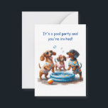 ダックスフンドをテーマにしたプールパーティーの招待状 ノートカード<br><div class="desc">このデザインは、Zazzleが提供するあらゆるアイテムに配置でき、任意の行事に合わせて独自のテキストでカスタマイズできます。</div>