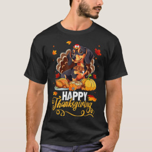ダックスフンド好きな人必見!かわいい七面鳥とハッピーサンクスギビング Tシャツ