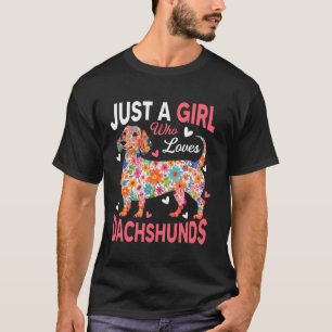 ダックスフンド好きな女の子 女性 女子 フラワー Tシャツ