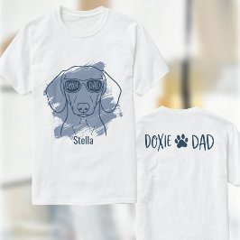 ダックスフンド好きの父の服 - 名前入りアイスブルーTシャツ Tシャツ