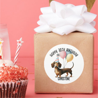 ダックスフンド好きの誕生日おめでとう Sausage Dog  ラウンドシール