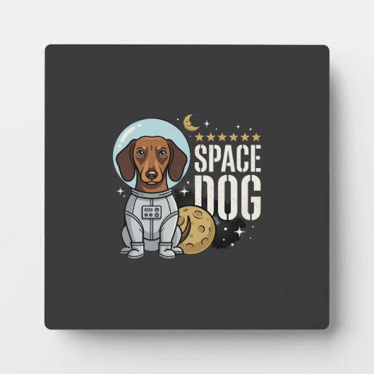ダックスフンド宇宙犬宇宙飛行士ベクター フォトプラーク (正面)