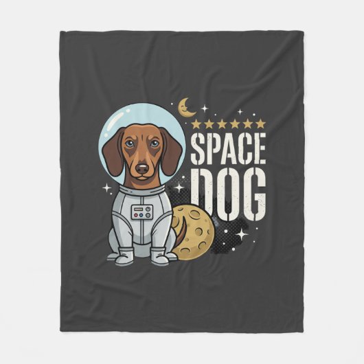 ダックスフンド宇宙犬宇宙飛行士ベクター フリースブランケット (正面)