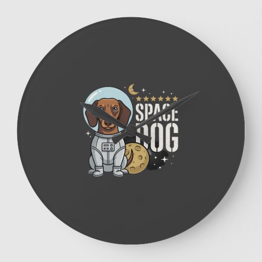ダックスフンド宇宙犬宇宙飛行士ベクター ラージ壁時計 (正面)