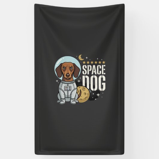 ダックスフンド宇宙犬宇宙飛行士ベクター 横断幕 (縦)