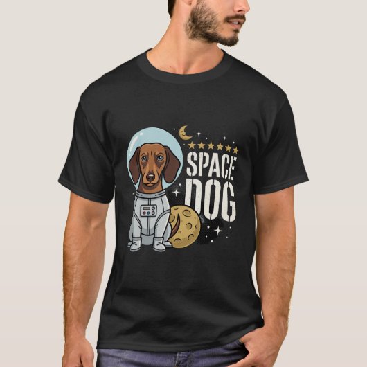ダックスフンド宇宙犬宇宙飛行士ベクター Tシャツ (正面)