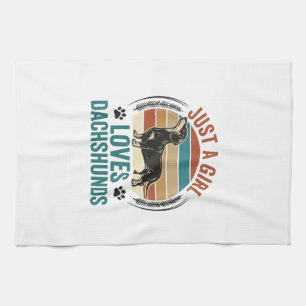 ダックスフンド愛好家Tシャツ ビンテージサンセット ドッグ グラフィック_1 キッチンタオル