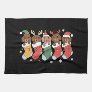 ダックスフンド母クリスマス犬好きギフト新年 キッチンタオル