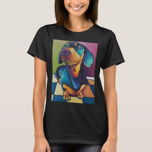 ダックスフンド犬アートポップ Tシャツ (正面)