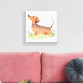 ダックスフンド | かわいい犬のペット水彩画 キャンバスプリント (インサイチュ (リビング))